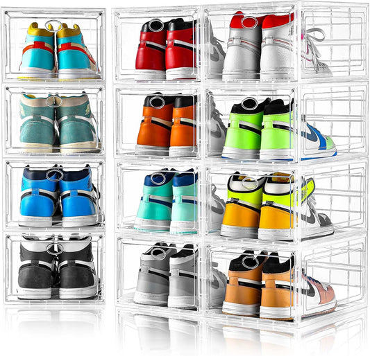 Amllas Clear Shoe Storage Boxes - Stackable & Sturdy Design | Fits Up to US Size 12 (13.8”x 9.84”x 7.1”)