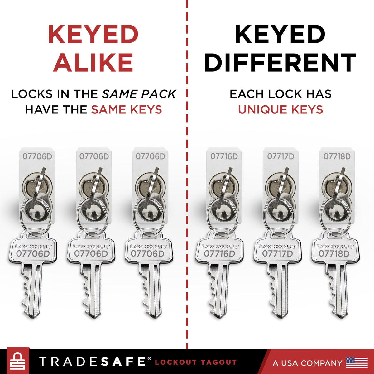 TRADESAFE Lockout Tagout Locks Set - 10 Silver Aluminum Loto Locks, Keyed Different Lock Out Tag Out Padlocks, 2 Keys Per Lockout Padlock, OSHA Compliant