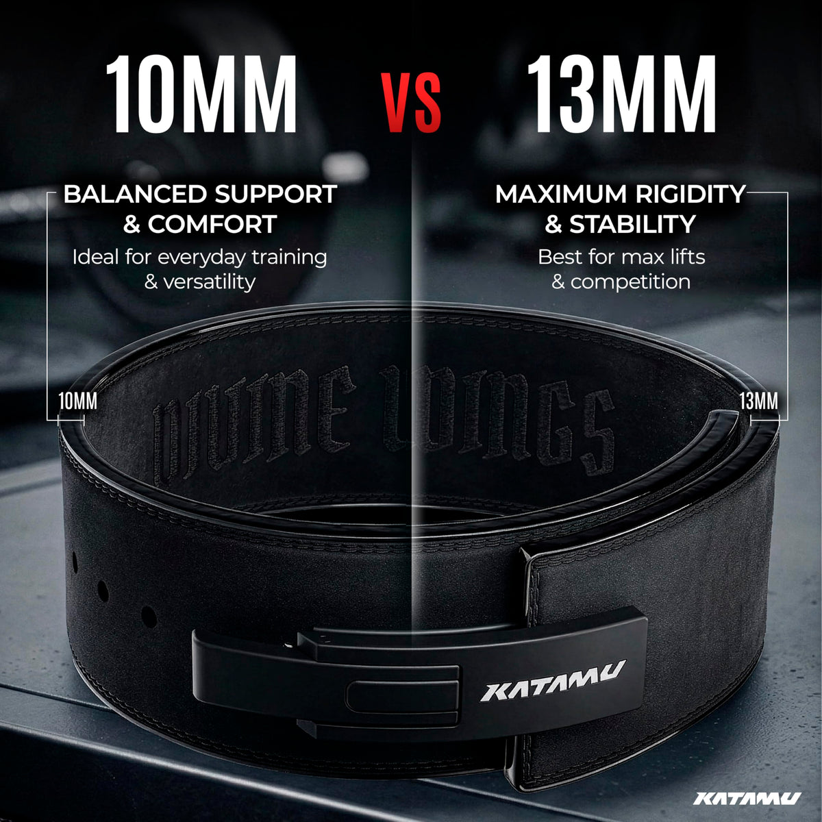 Katamu Black Out Wings USPA & IPL Approved Lever Belt — Premium 10mm and 13mm Leather Powerlifting Belt for Men and Women, Steel Lever Buckle, 4 Inch Back Support for Deadlifts