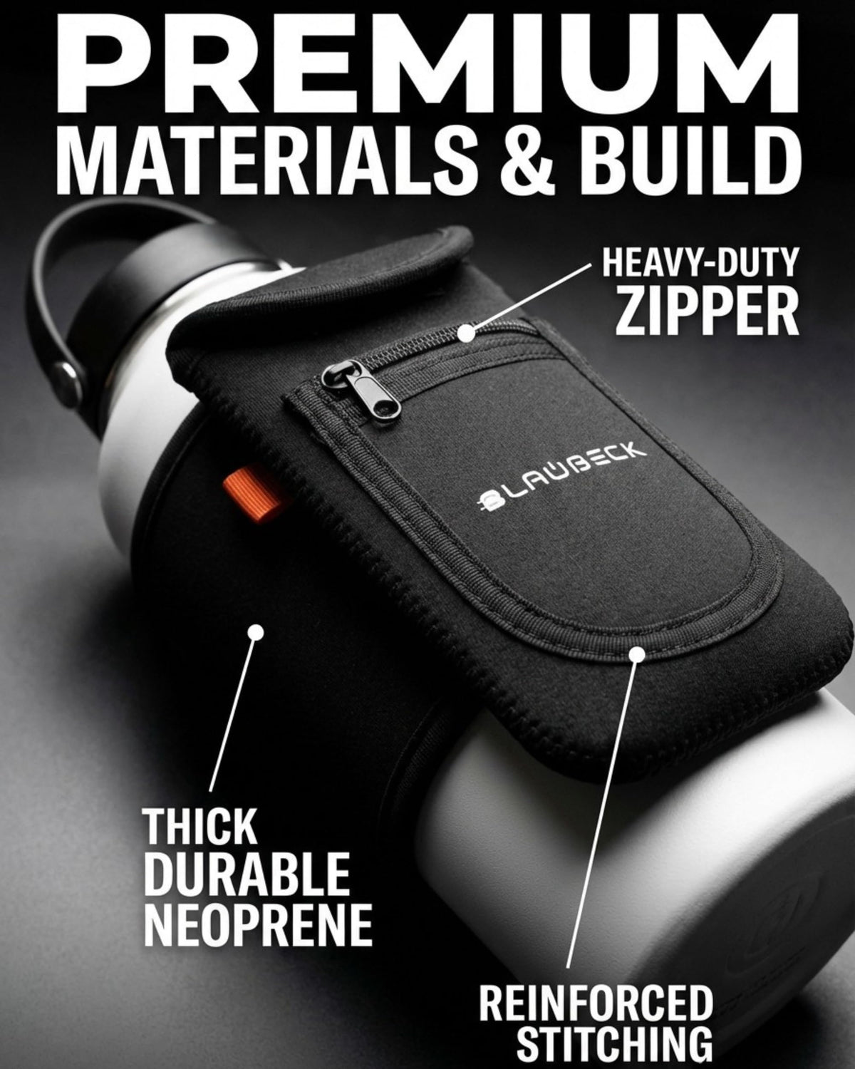 Magnetic Water Bottle Sleeve for Gym - Fits 18-40oz Bottles, 9-12 in Circumference - 4 Magnets Attach to Metal Equipment - Phone Pocket for iPhone 17 Pro Max - Black Neoprene (Bottle Not Included)