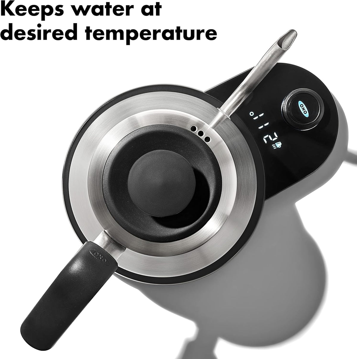 OXO Brew Gooseneck Electric Kettle - Adjustable Temperature Hot Water Kettle for Pour Over Coffee & Tea, 1L Stainless Steel