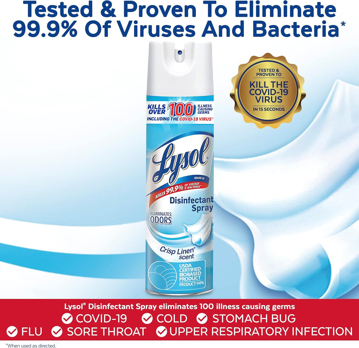 Lysol Disinfectant Spray Bundle - Crisp Linen & Air Sanitizer Spray for Odor Elimination | 19 Fl. Oz & 10 Fl. Oz