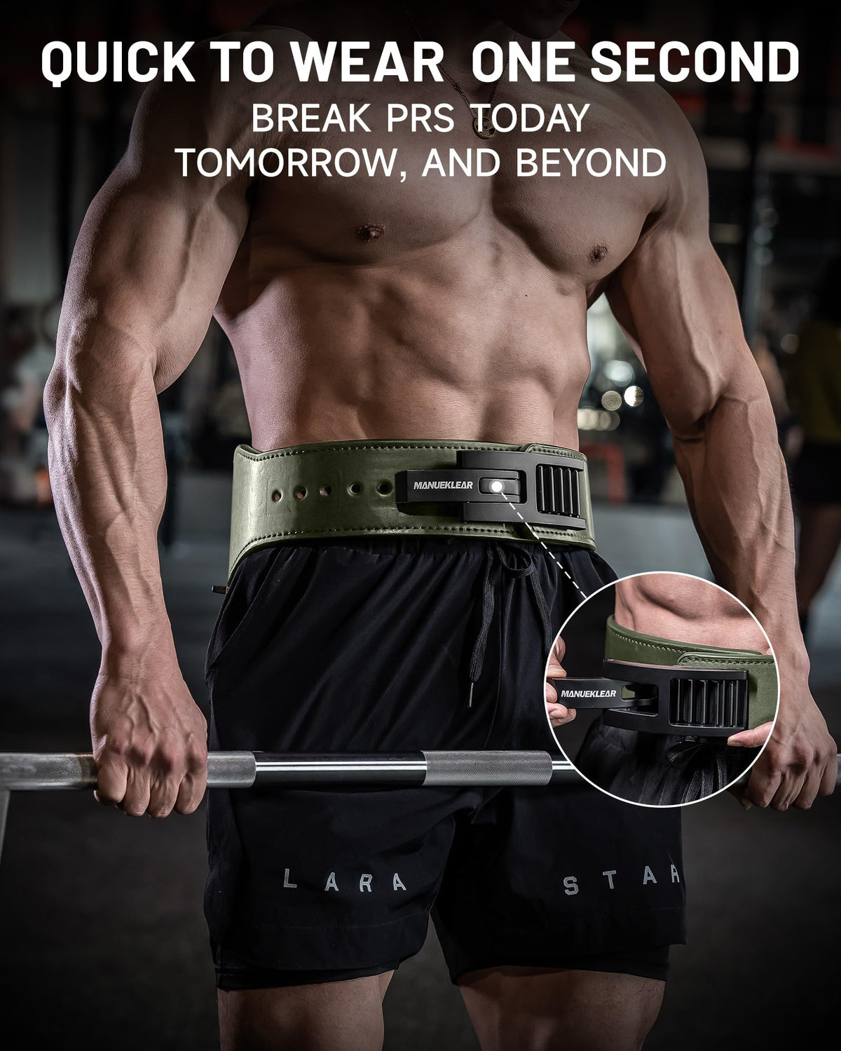 MANUEKLEAR Tapered Lever Weight Lifting Belt, 10MM Quick Locking Lever Belt Weightlifting Men, Lifting Belt Lever for Powerlifting & Deadlifts (Olive Green, XL (39-45inches))