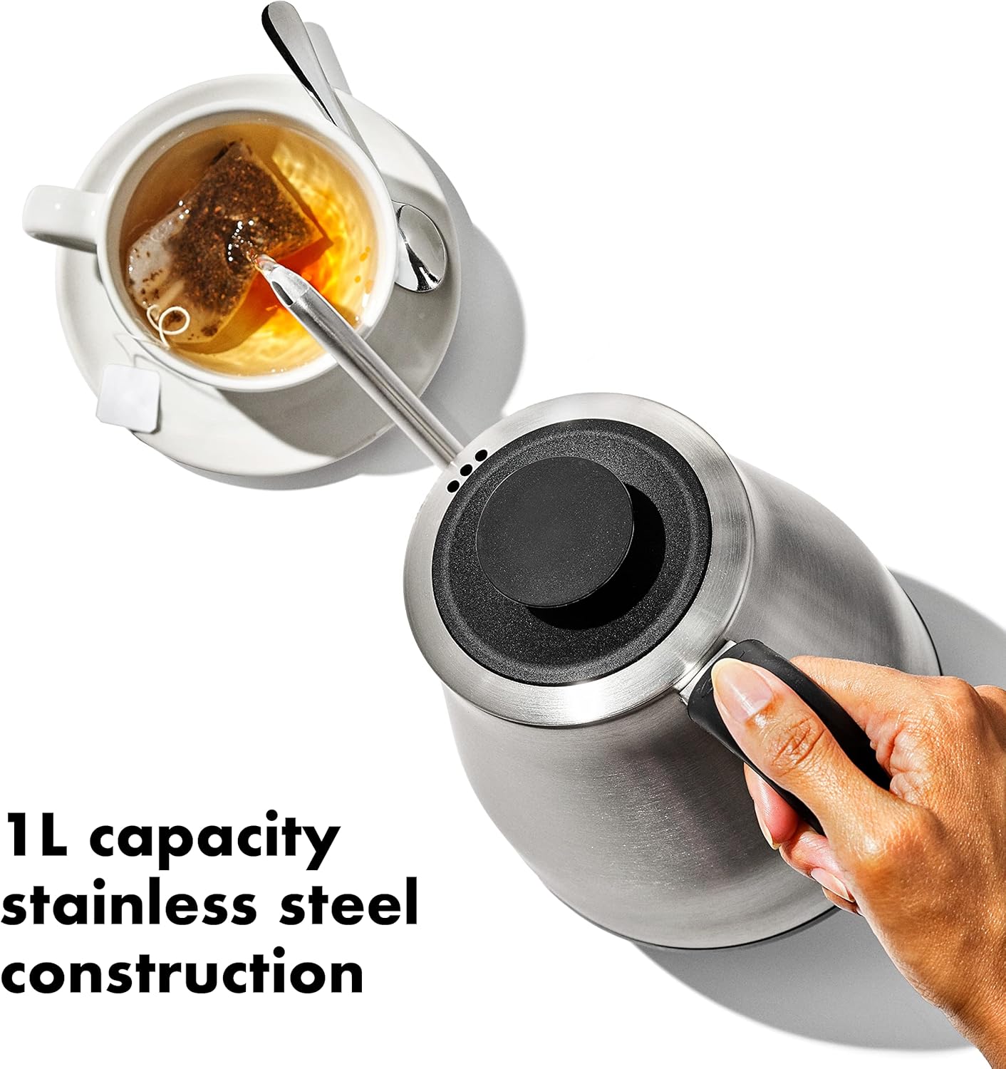 OXO Brew Gooseneck Electric Kettle - Adjustable Temperature Hot Water Kettle for Pour Over Coffee & Tea, 1L Stainless Steel