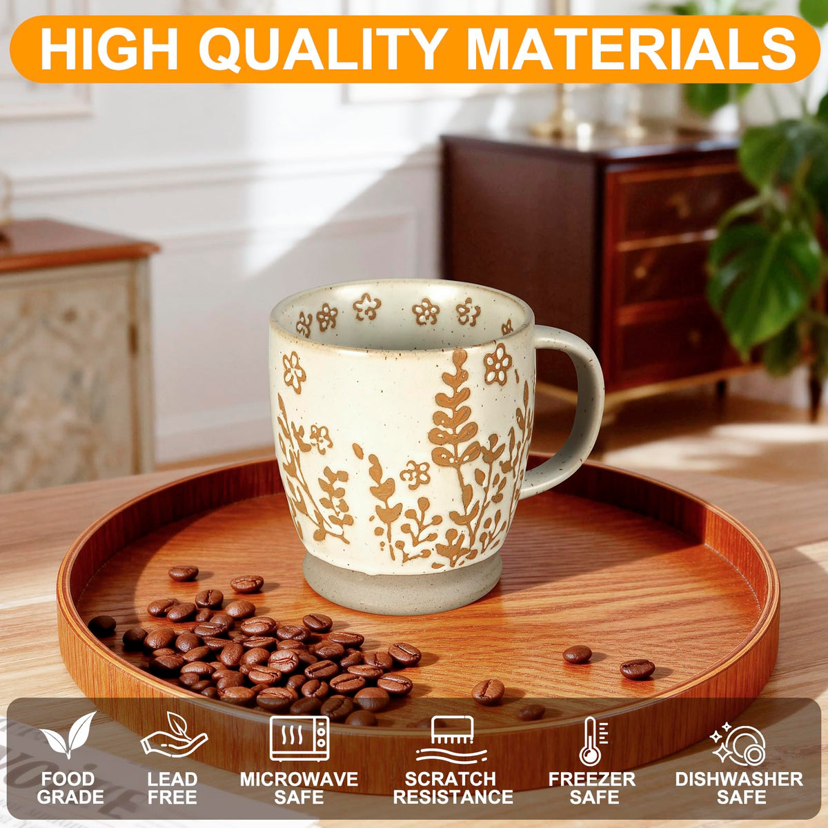 hujgeis 18 oz Coffee Mug Gift for Women Mom Her - Rustic Handmade Coffee Cup, Microwave & Dishwasher Safe Large Mug for Latte, Cocoa, Tea, Milk, Milkshake - Home Office Essential