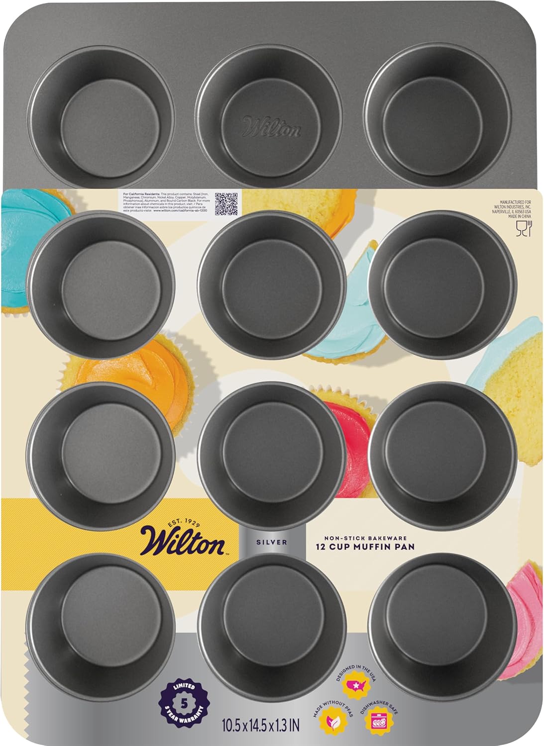 Wilton Silver Non-Stick 12-Cup Muffin Pan - Durable Steel Bakeware for Cupcakes & Muffins