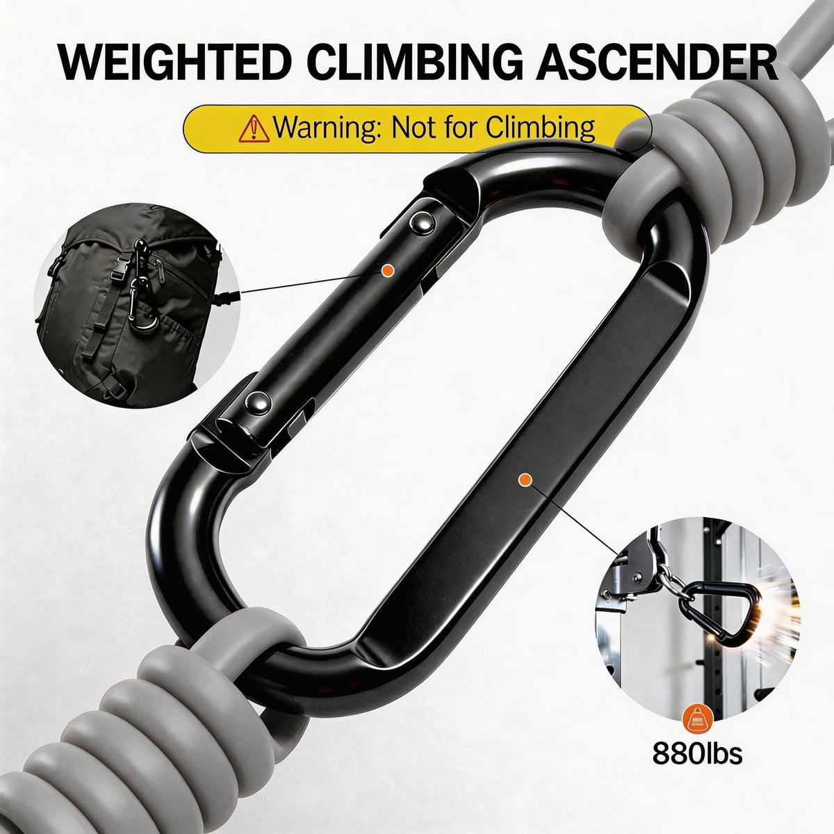 Resistance Band Door Anchor with 880LBS Carabiner | Heavy Duty Workout Strap for Home Gym, Outdoor & Physical Therapy Training | Fits All Loop Bands & Exercise Tubes
