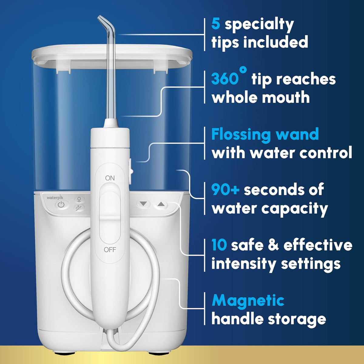 Waterpik Promax Water Flosser - SmartAdvance Mode for Optimal Gum Health | Quiet Design, 10 Settings, 5 Tips