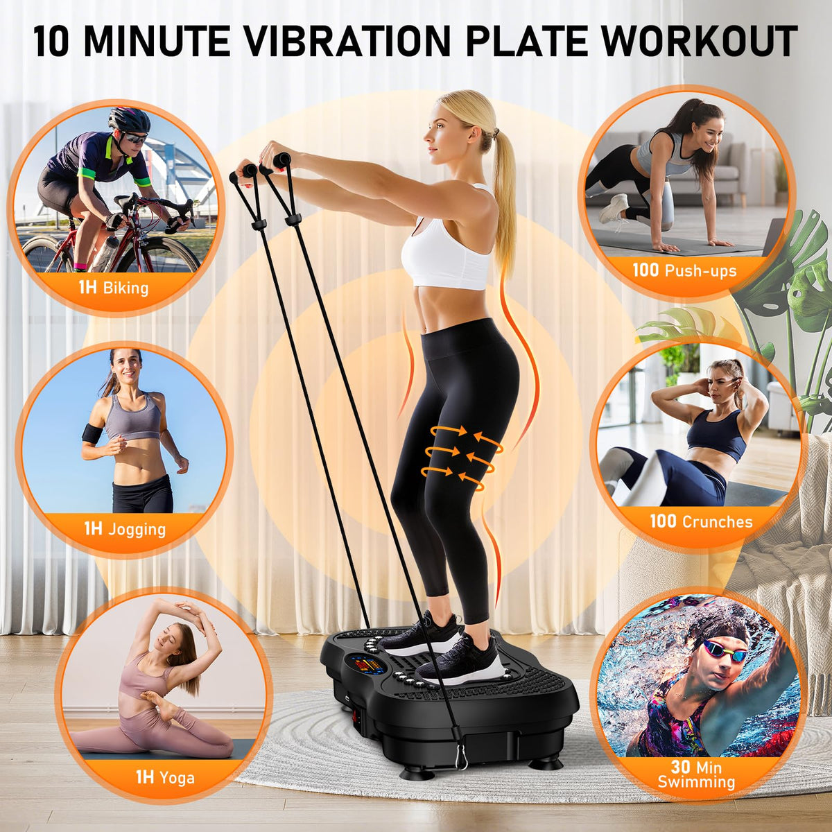 GLYLF Vibration Plate Exercise Machine, 130 Levels Full Body Workout Vibrating Plate for Lymphatic Drainage Weight Loss, 450 Lbs Capacity Shake Platform with Resistance Bands Bluetooth for Women Men