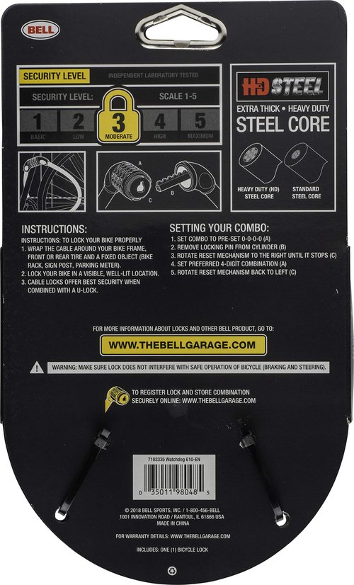 BELL Watchdog 610 Cable Combo Lock 2019
