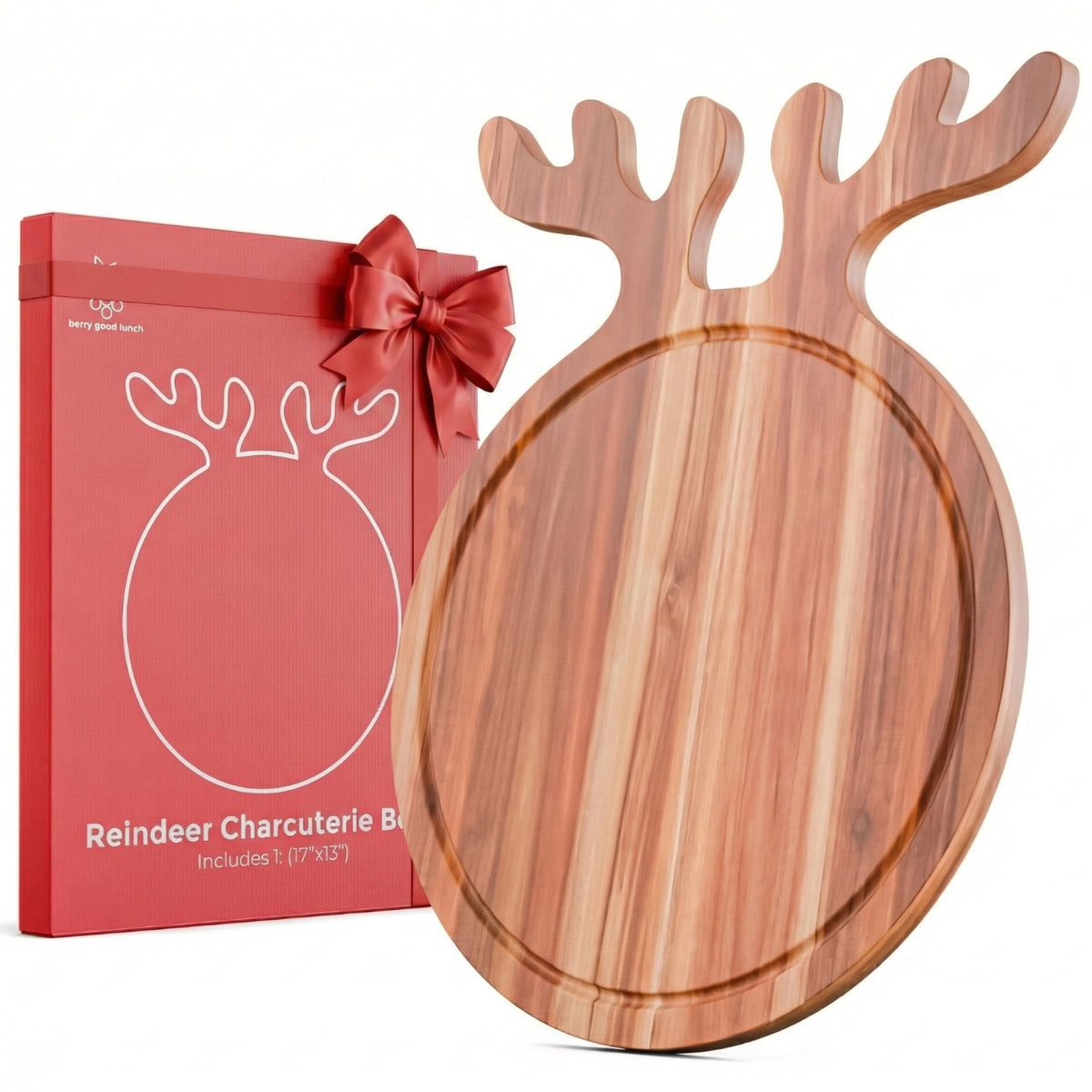 New – Reindeer Charcuterie Board – Acacia Wood Christmas Cutting Board (17x13in) Holiday Serving Tray, Winter Cheese Board, Wooden Christmas Platter & Kitchen Decor Gift for Festive Entertaining