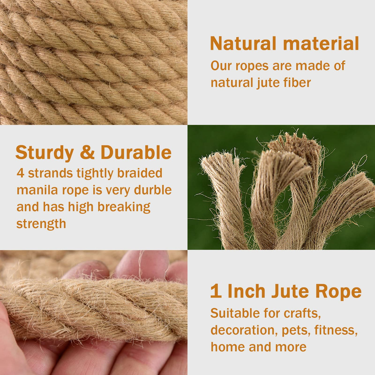 Ganggend Jute Rope (1 in X 100 ft), 25mm Thick Twisted Manila Ropes, Natural Heavy Duty Hemp Rope for Swing Bed, Crafts, Railing, Tug of War, Landscaping, Gardening, Bundling, Hammock, Home Decorating