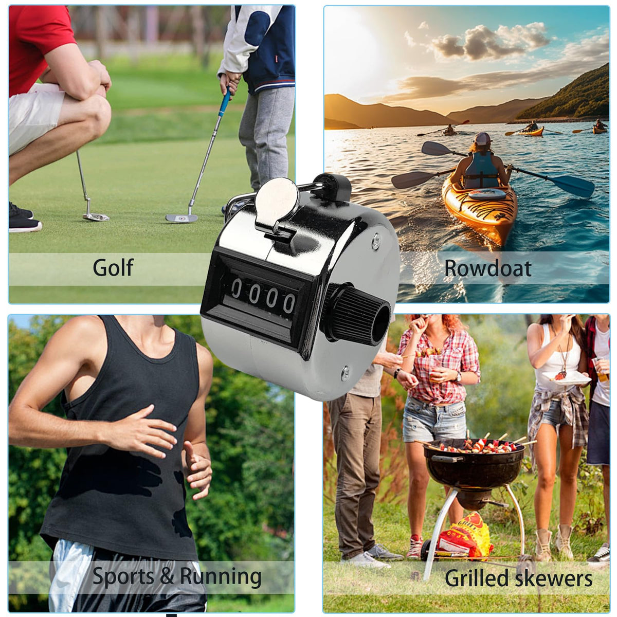 BGJRBY 3 Pack Hand Tally Clicker Counter 4 Digit Display Mechanical Palm with Metal Finger Ring for Coaching, Knitting, Lap, Fishing, Golf and Row Sport with 2-Nylon Lanyard (Black White Silver)