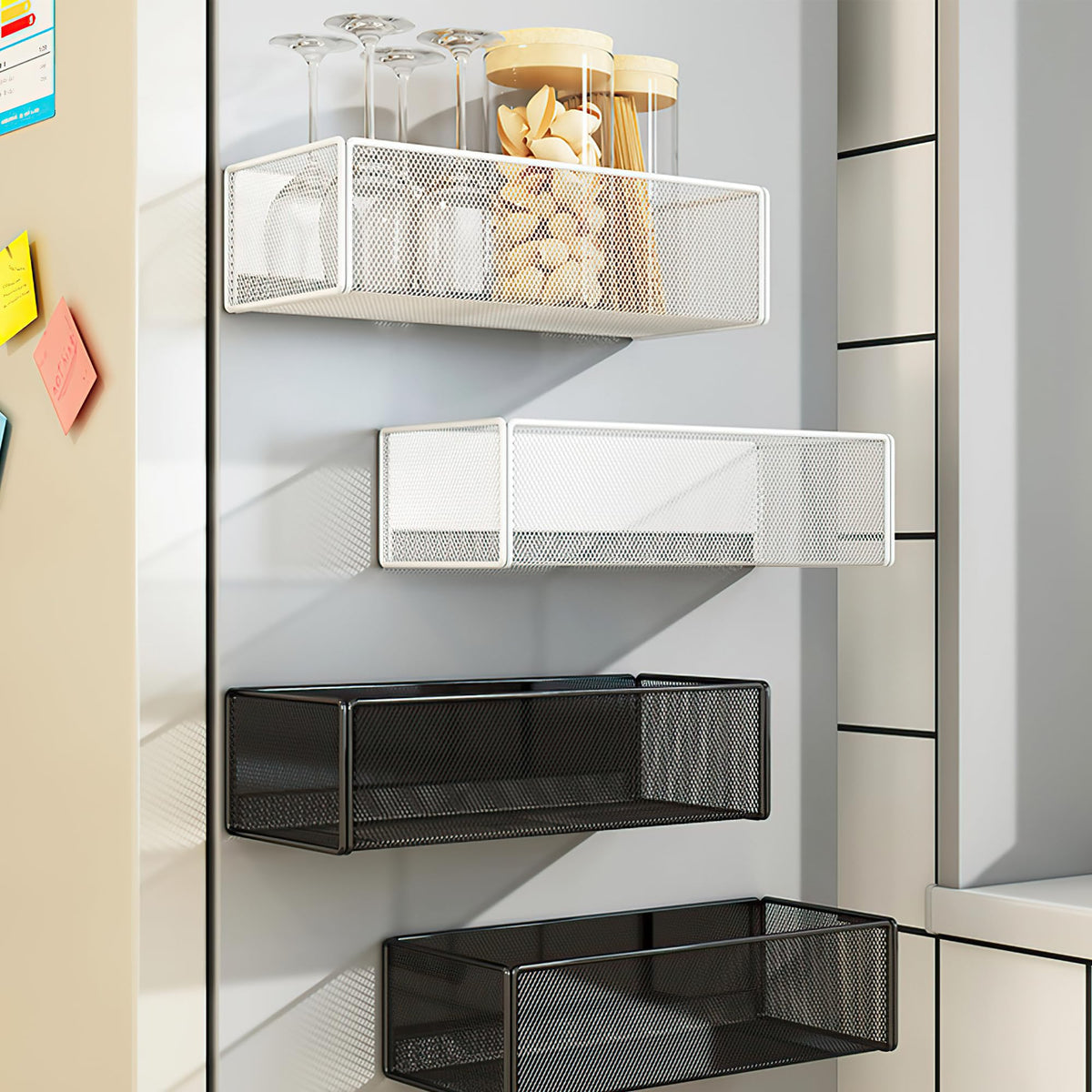 LIFEFAN Magnetic Basket Organizer Holder for Fridge Magnetic Storage Bin Box Containers for Refrigerator Whiteboard Classroom (Large, Black)