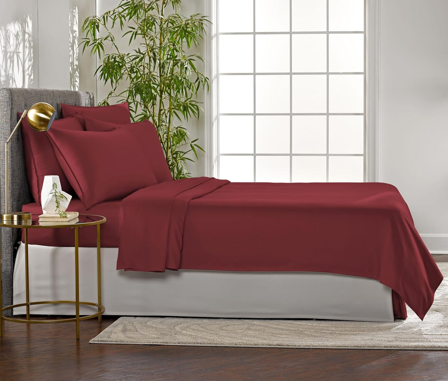 Pure Bamboo Full Bed Sheet Set - 100% Organic Viscose, Luxuriously Soft & Cooling | Merlot Color, Double Stitching