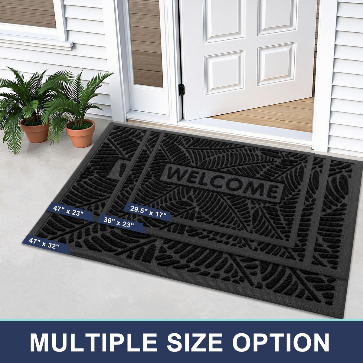 Smiry Welcome Mat Indoor Outdoor, All-Season Waterproof Front Door Mat, Sturdy Natural Rubber Doormat, Non-Slip, Easy Clean, Low Profile Dirt Trapper for Porch Patio Entrance, 29.5x17, Black