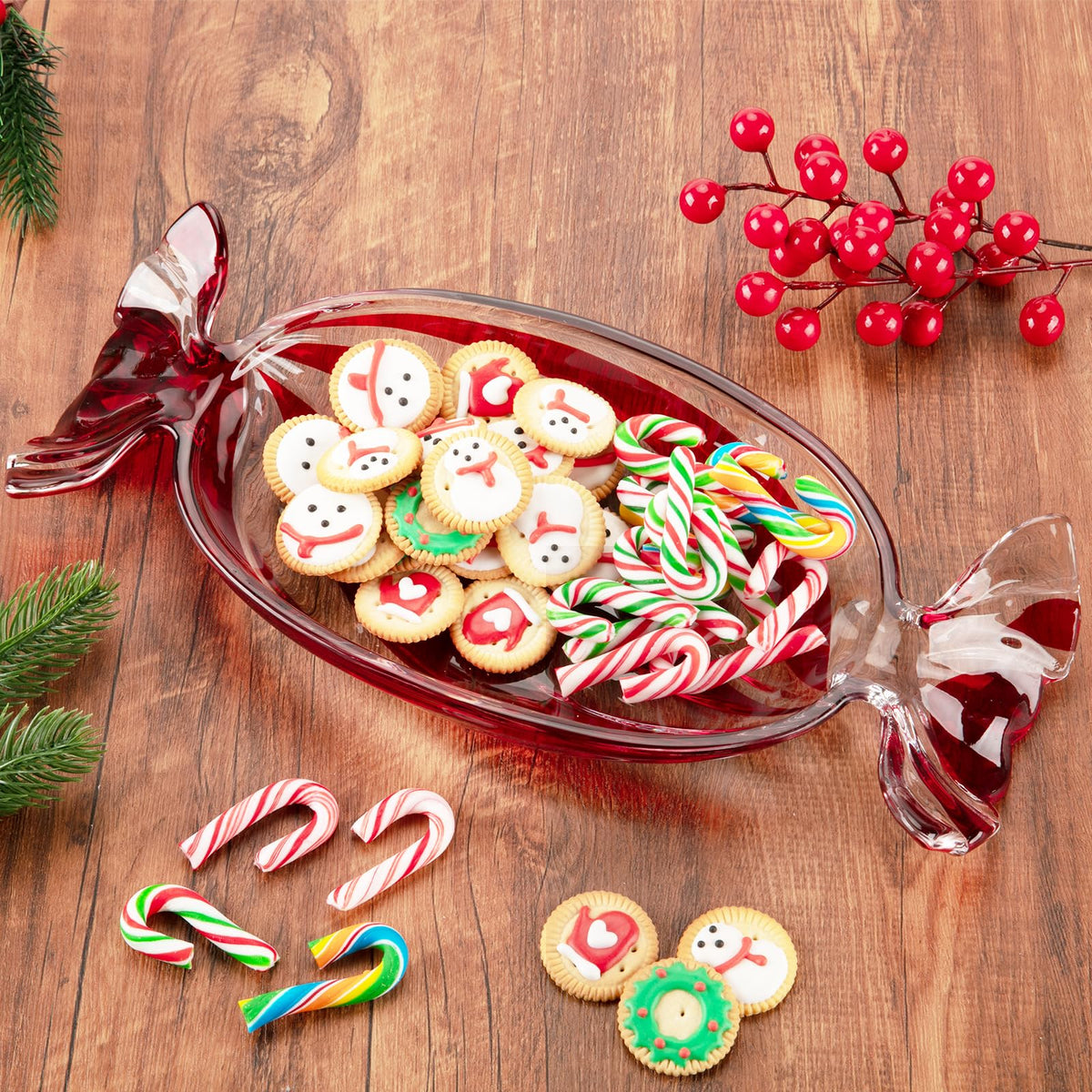 SHOWLOUE Glass Candy Platter, Christmas Platter Dish Serving Dessert Plates Christmas Dinnerware Tray Decorative Plates for Xmas Holiday Party Favor, Large