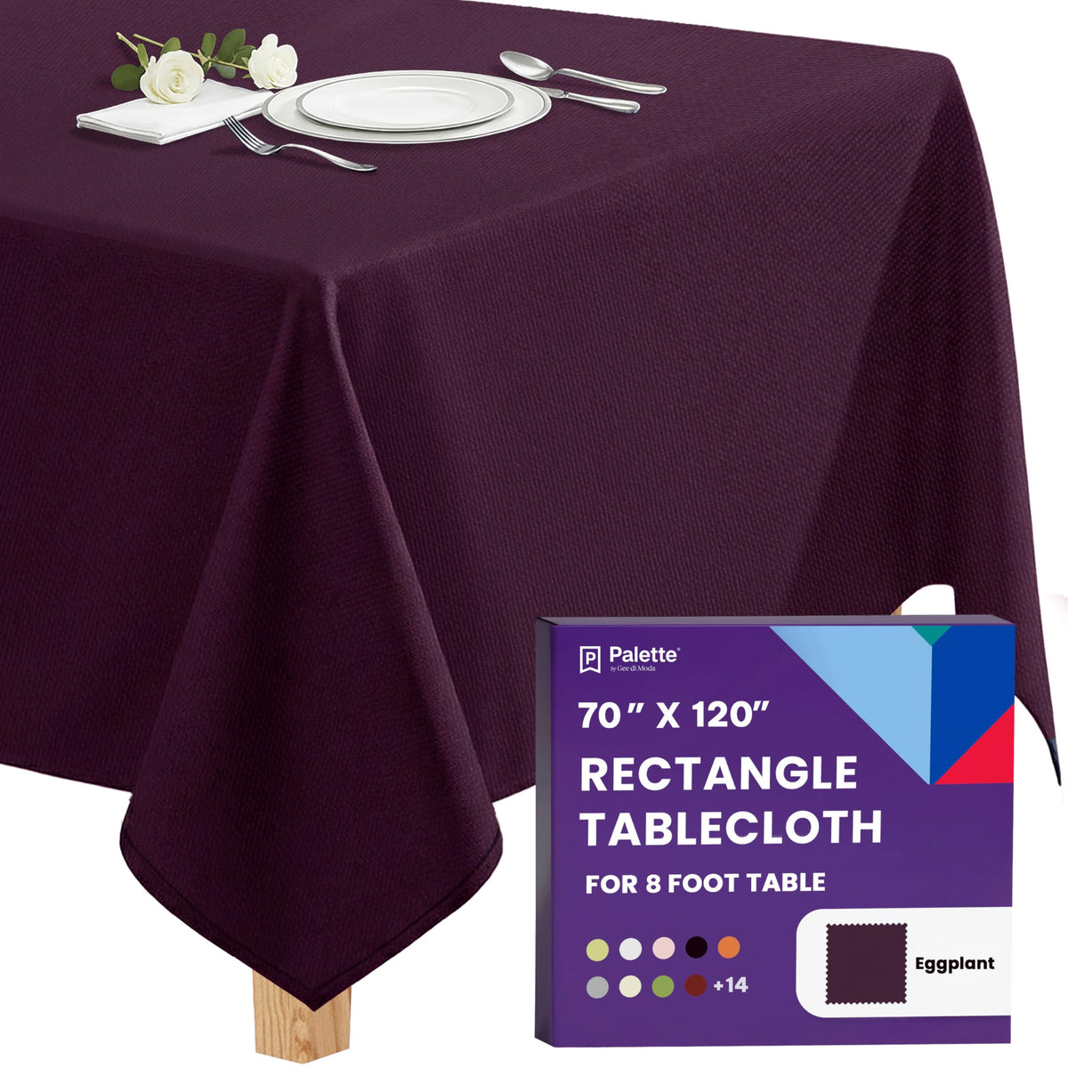 Gee Di Moda Rectangle Tablecloth - 70 x 120 Inch Eggplant Table Cloth for 6 or 8 Foot Rectangle Tables - Heavy Duty Washable Fabric - for Holiday Party, Dinner, Weddings, Baby Shower & Events