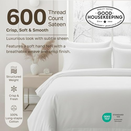 California Design Den Queen Sheet Set - Luxury 600 Thread Count Sateen, 100% Cotton, Deep Pocket - White