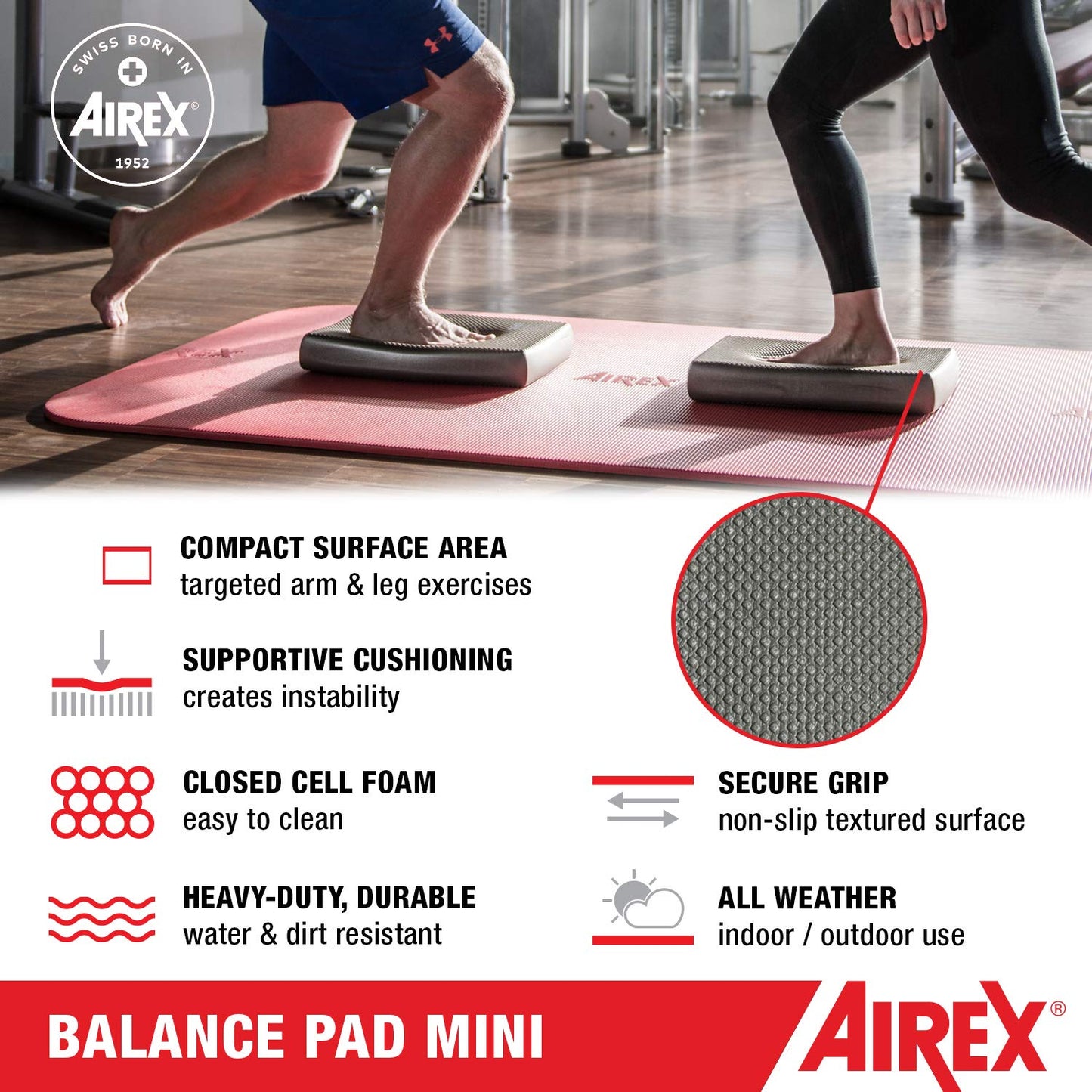 Airex Balance Pad - Exercise Foam Pad Physical Therapy, Workout, Plank, Yoga, Pilates, Stretching, Balancing Stability Mat, Kneeling Cushion, Mobility Strength Trainer for Knee, Ankle - Mini, Lava