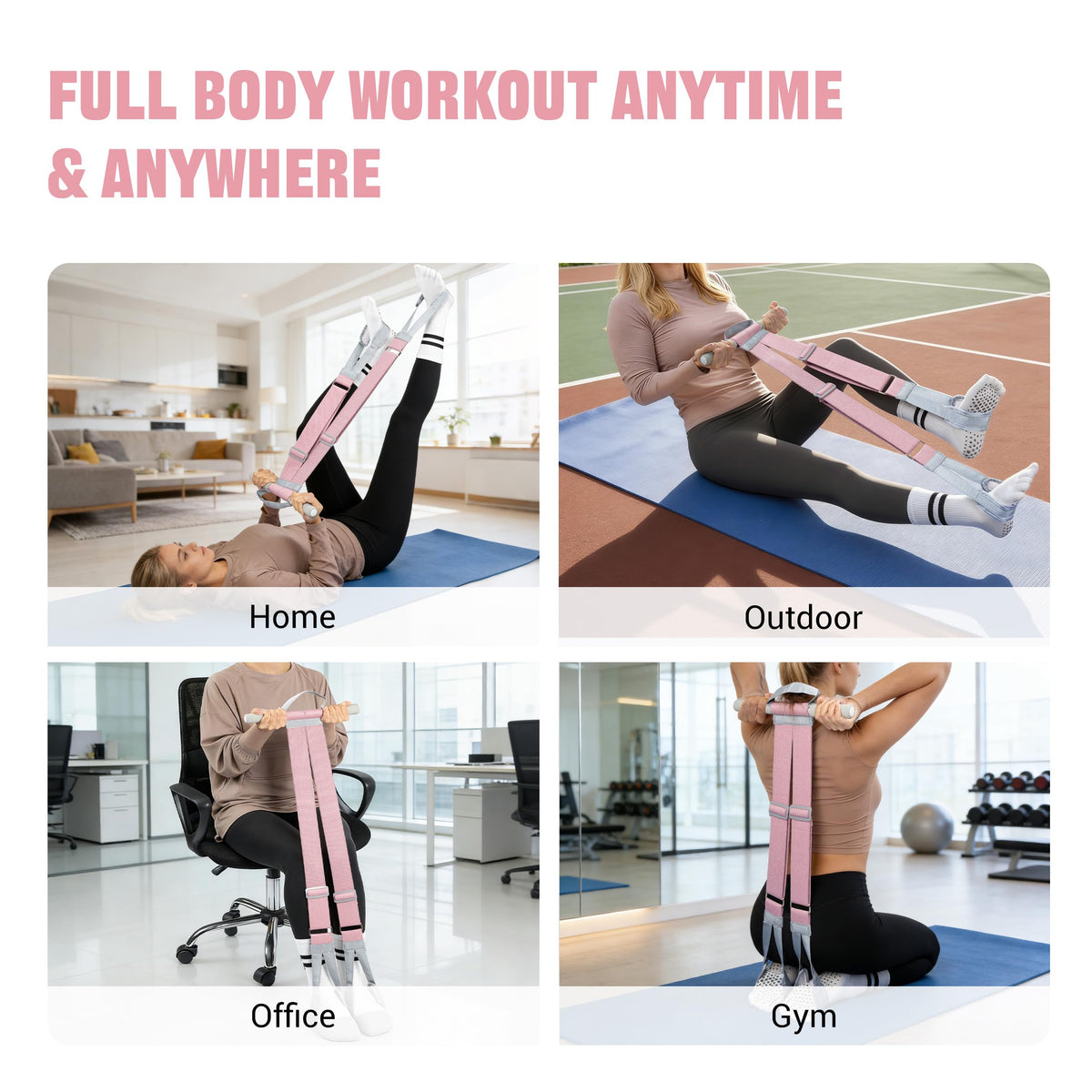 VULKEN Foot Pedal Resistance Band for Women Core Workout. Adjustable Fabric Resistance Band with Handles 150lb Full-body Elastic Excercise Band for Arm leg Muscle Training Stretching Home Gym Equiment