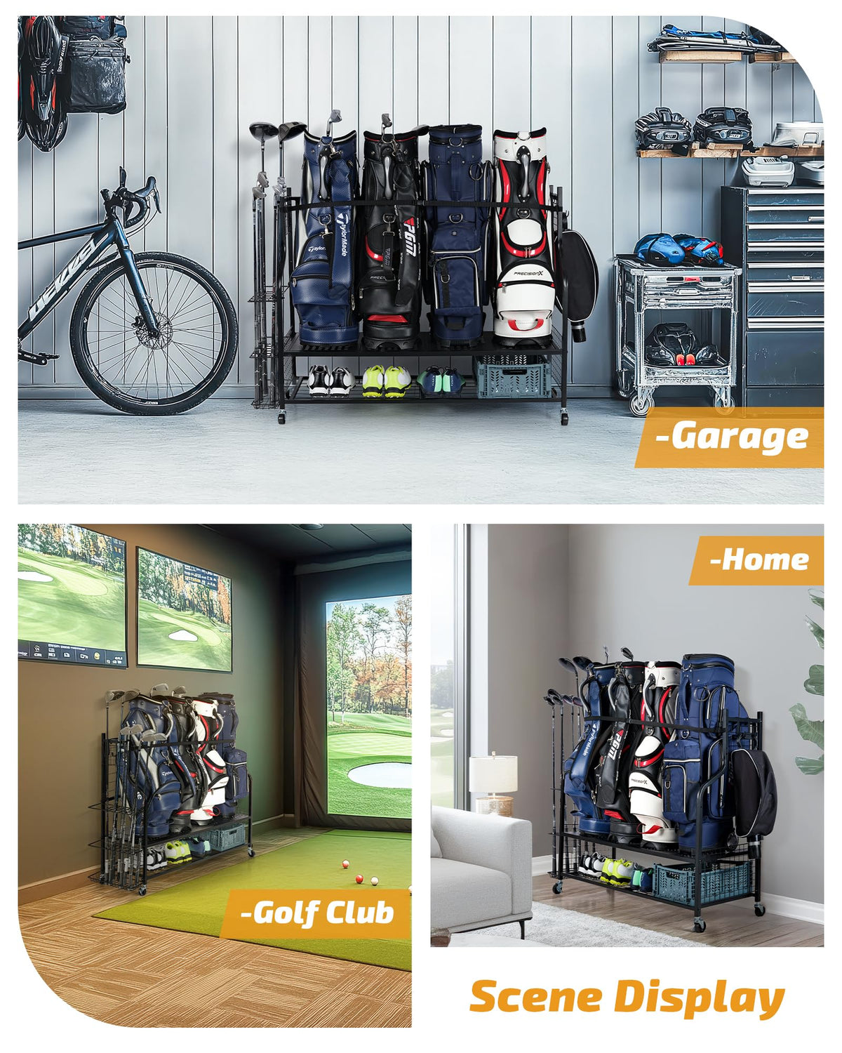 PLKOW 4 Golf Bag Organizer Garage Storage, Extra Large Golf Bag Storage Rack for Golf Bag, Golf Clubs and Golf Accessories, Golf Storage for Garage, Golf Clubs, Basement