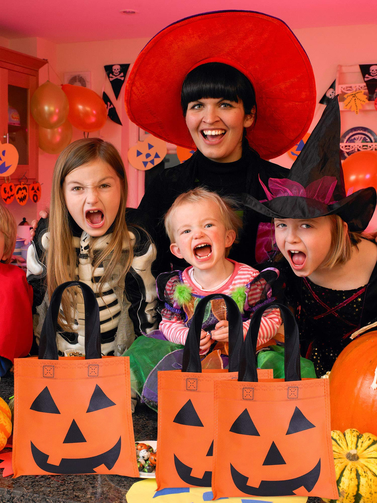 Boao 24 Pieces Halloween Lantern Pumpkin Tote Bags Non Woven Candy Bags for Halloween Party(12 x 12 Inch)