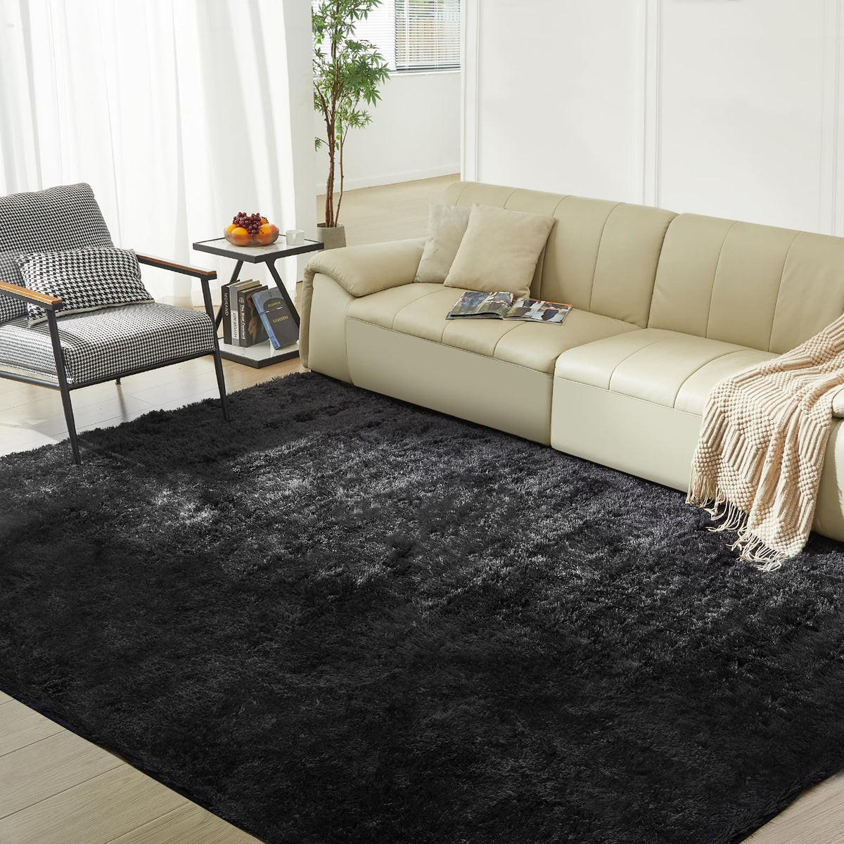 5X8 Ultra Soft Rug for Living Room, Fluffy Shag Area Rug for Bedroom, Modern Shaggy Carpets Fuzzy Rug for Teens Dorm Nursery Home Decor Aesthetic, Upgrade Anti-Skid Durable, Black