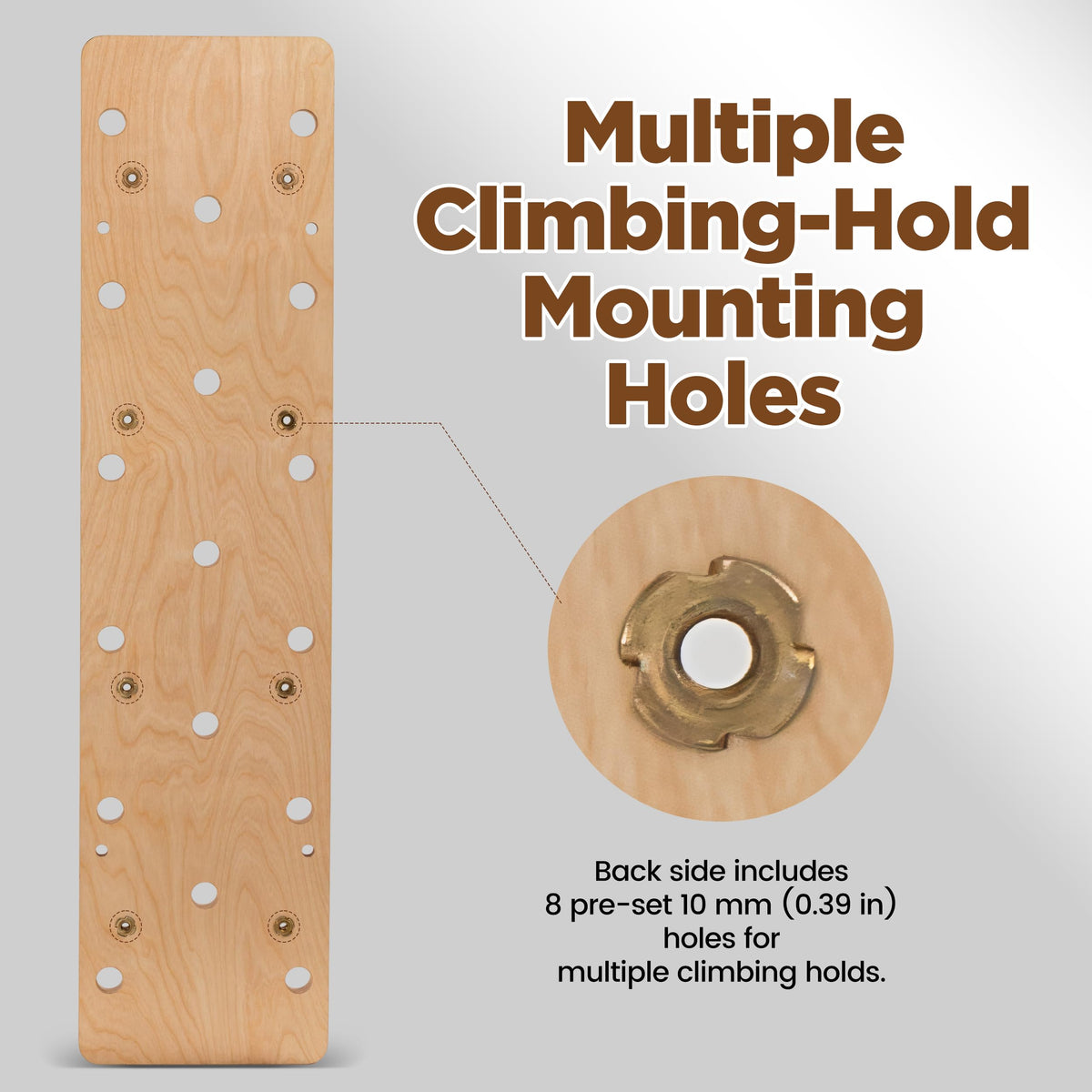 ironvib Extra-Thick Birch Climbing Peg Board for Wall Mounting, Heavy-Duty Wooden Climbing Board with Beech Grips & Rock Climbing Hold Inserts for Indoor Home Gym
