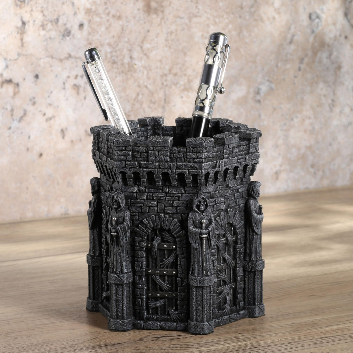 Veronese Design 4 7/8 Inch Wardens of the Damned Pen Holder Resin Desktop Organizer Skeleton Reaper Home Decor Sculpture