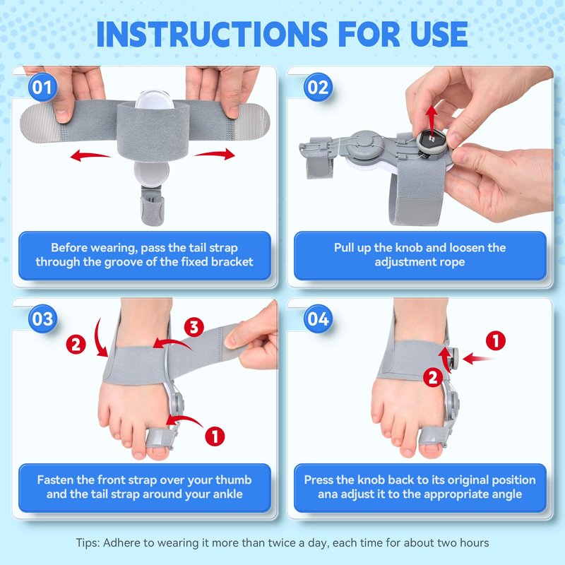 SHIADA Bunion Corrector for Women & Men Adjustable, Knob-Control Toe Straightener with Silicone Cushion, Non-Slip Orthopedic Bunion Relief Brace for Left & Right Foot
