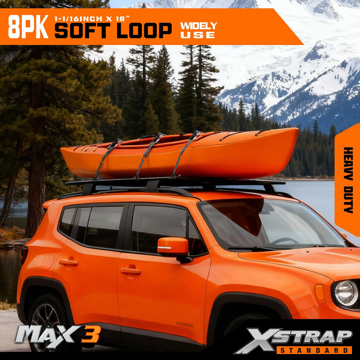 XSTRAP STANDARD Soft Loop Tie-Down Straps 8PK 1-1/16 x 18 inches - 3600LB Breaking Strength, Loops for Securing Trailering of Bikes, ATV, UTV, Motorcycles, Scooters, Dirt Bikes, Lawn Equipment, Black