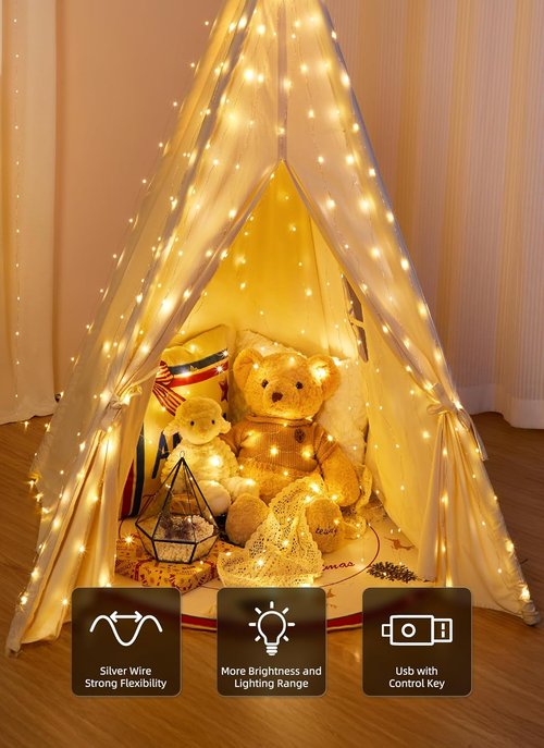 Brightown 300 LED Fairy Curtain Lights - 9.8ft x 9.8ft, USB Plug, 8 Lighting Modes | Warm White 2 Pack for Indoor/Outdoor Decor