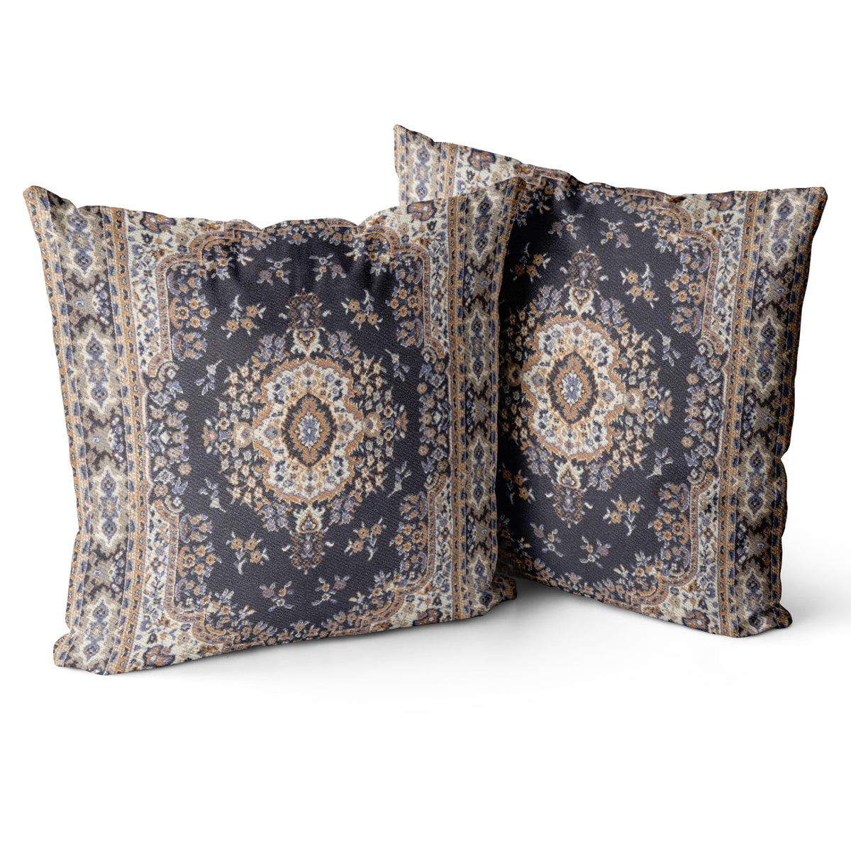Snycler Boho Throw Pillow Covers 16x16 inch Set of 2 Black Medallion Border Area Rug Double Sided Pattern Cotton Soft Pillow Case Cushion Cover Pillowcase for Couch Sofa Bed Decorative