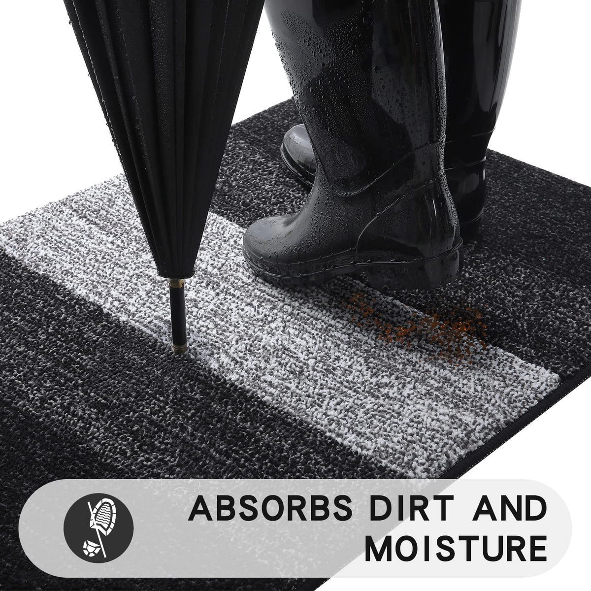 Kitinjoy Indoor Outdoor Door Mat, 32x20 Non-Slip Absorbent Dirt Trapper, Low-Profile Washable Inside Entrance Front Floor Mat, Sturdy Soft Entry Doormats for Entryway, Black