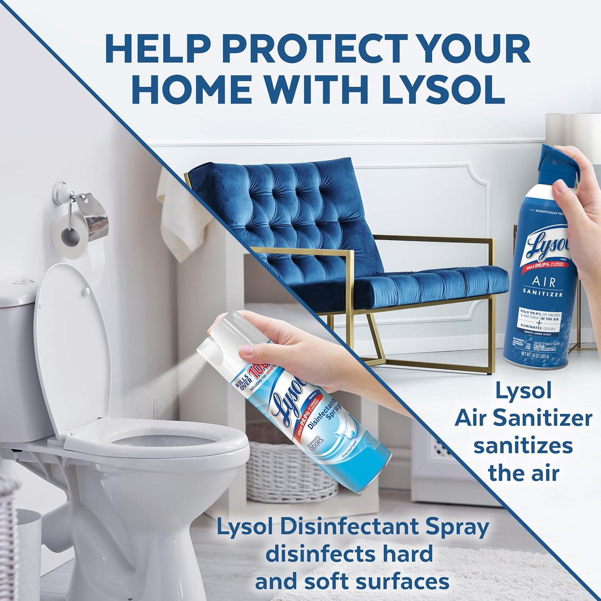 Lysol Disinfectant Spray Bundle - Crisp Linen & Air Sanitizer Spray for Odor Elimination | 19 Fl. Oz & 10 Fl. Oz
