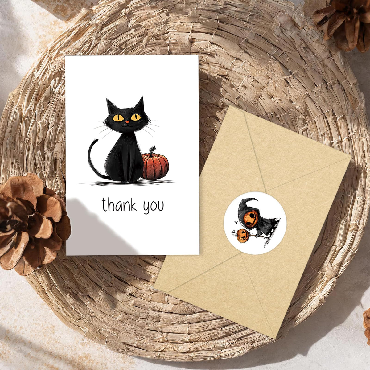 SuperShunhu Pack of 24 Assorted Boxed Halloween Thank You Cards, Spooky Thank You Cards with Envelopes & Stickers, Perfect for Fall, Halloween Parties, Party Hosts, Trick-or-Treat Gifts, & Teachers