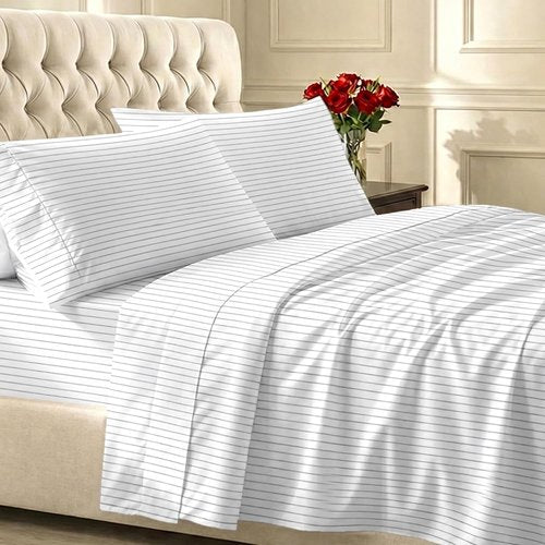 California Design Den Queen Size Bed Sheets Set - 100% Cotton, 400 TC, Smooth Sateen Finish, Deep Pockets - Pinstripe