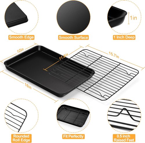 E-far Nonstick Baking Sheet Set - Heavy-Duty 16x12 Inch Cookie Pans with Cooling Racks | Non-Toxic & Easy Clean