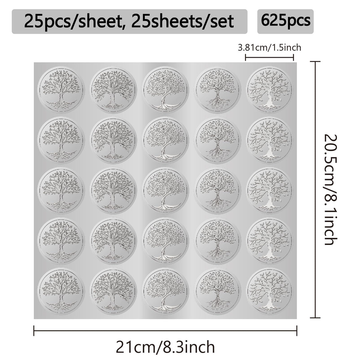 CRASPIRE 600Pcs Tree of Life Silver Foil Envelopes Stickers 1.5" 5 Style Embossed Certificate Seals Self Adhesive Sticker Decor Labels for Award Office Wedding Invitation Graduation Gift Packing