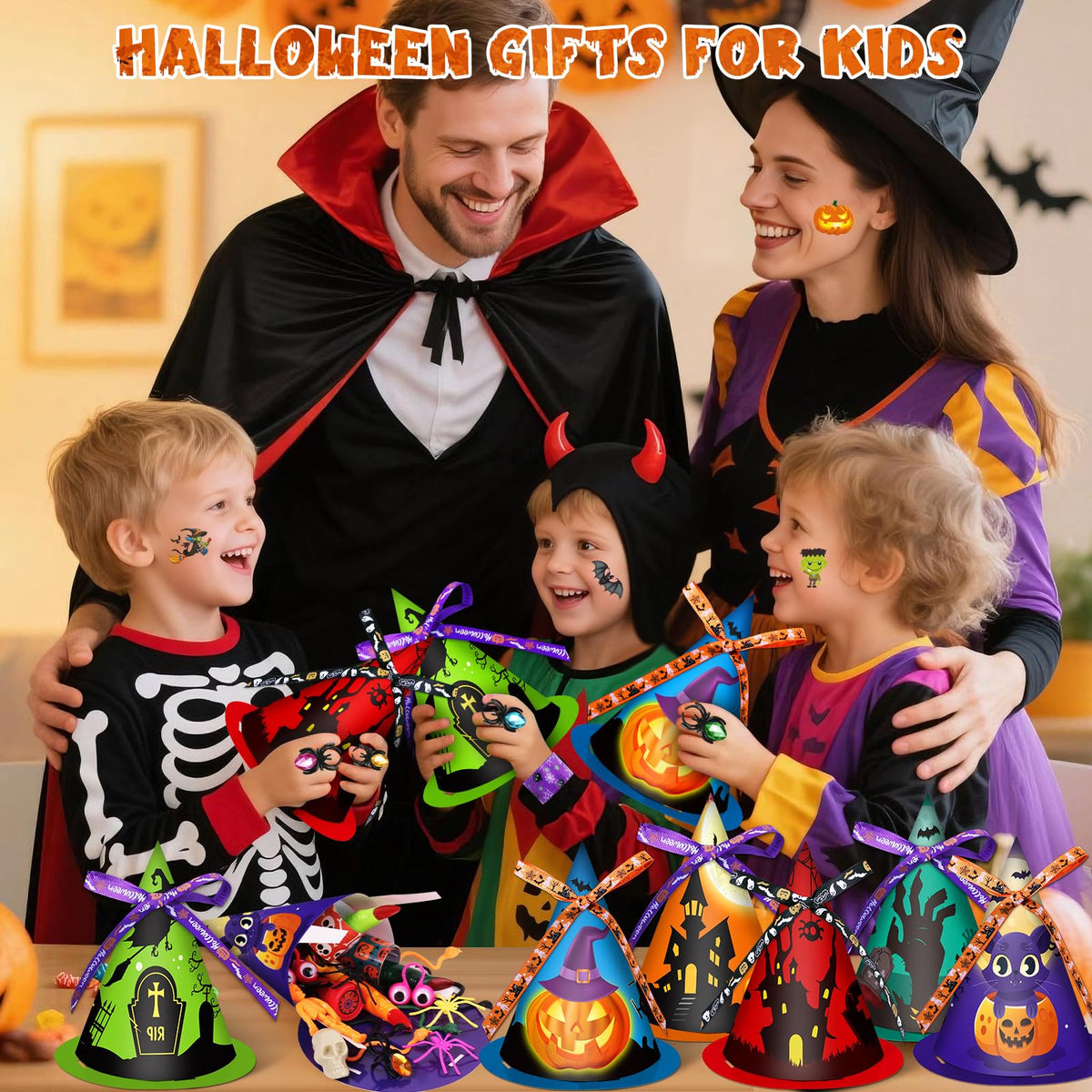 234 PCS Halloween Party Favors for Kids,24 Pack Witch Hat Shaped Goodie bag Stuffers with Non-Candy Trick Or Treat Toys Bulk,Goodie Bags Basket Stuffers,Classroom Favors Gifts for Boys Girls