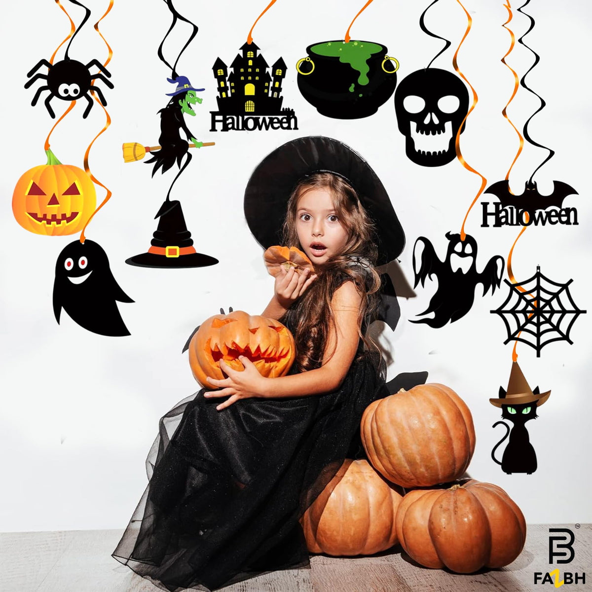 Halloween Swirls and Honeycombs - Pack of 61 | Halloween Centerpieces for Tables, Hanging Decorations, Hanging bat