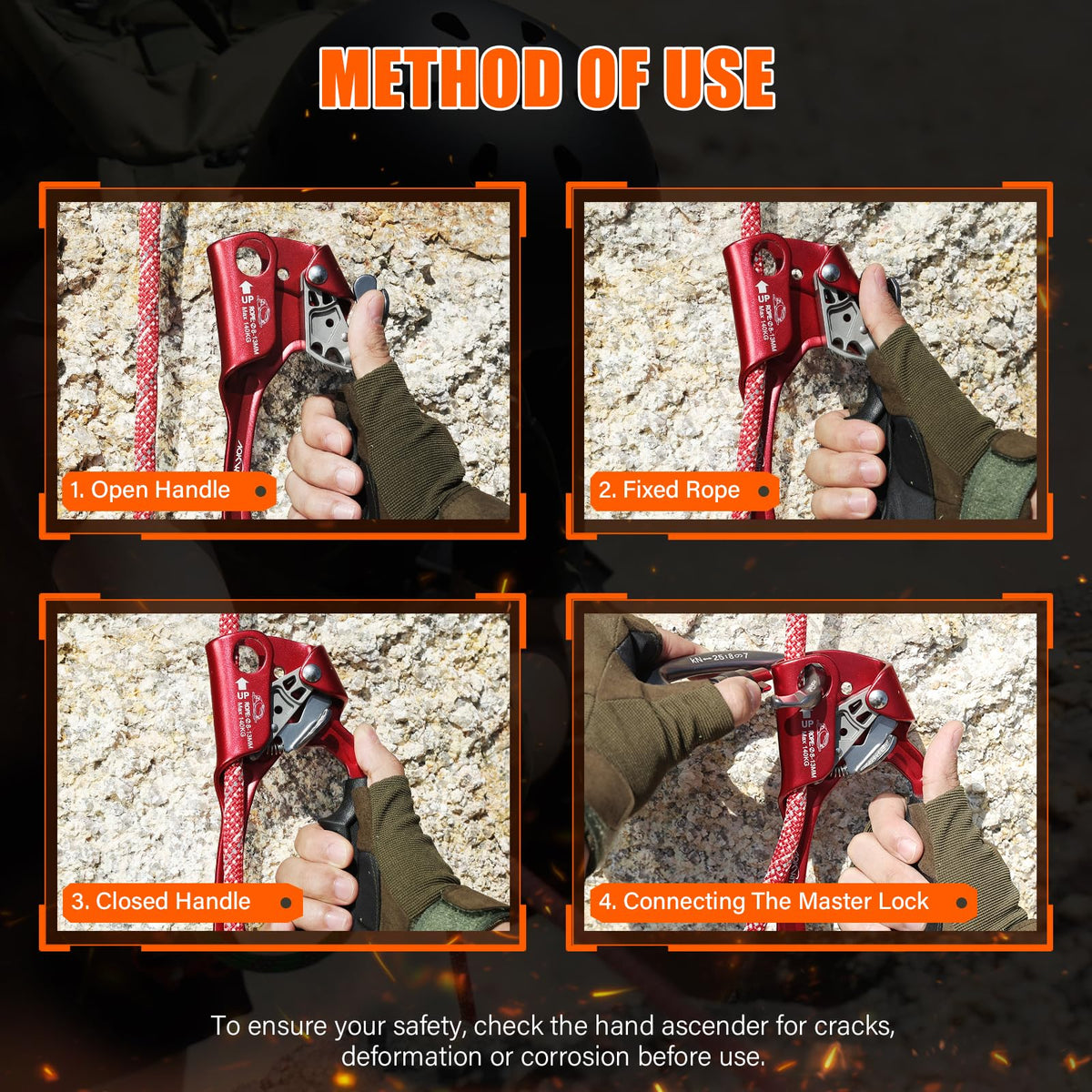 AOKWIT UIAA & CE Certified Rope Ascender Aluminum Alloy Rock Climbing Gear Strong Rigging Rappelling Equipment for Rock Tree Climbing Arborist Rescue Mountaineering Caving (Left Hand Red 1)