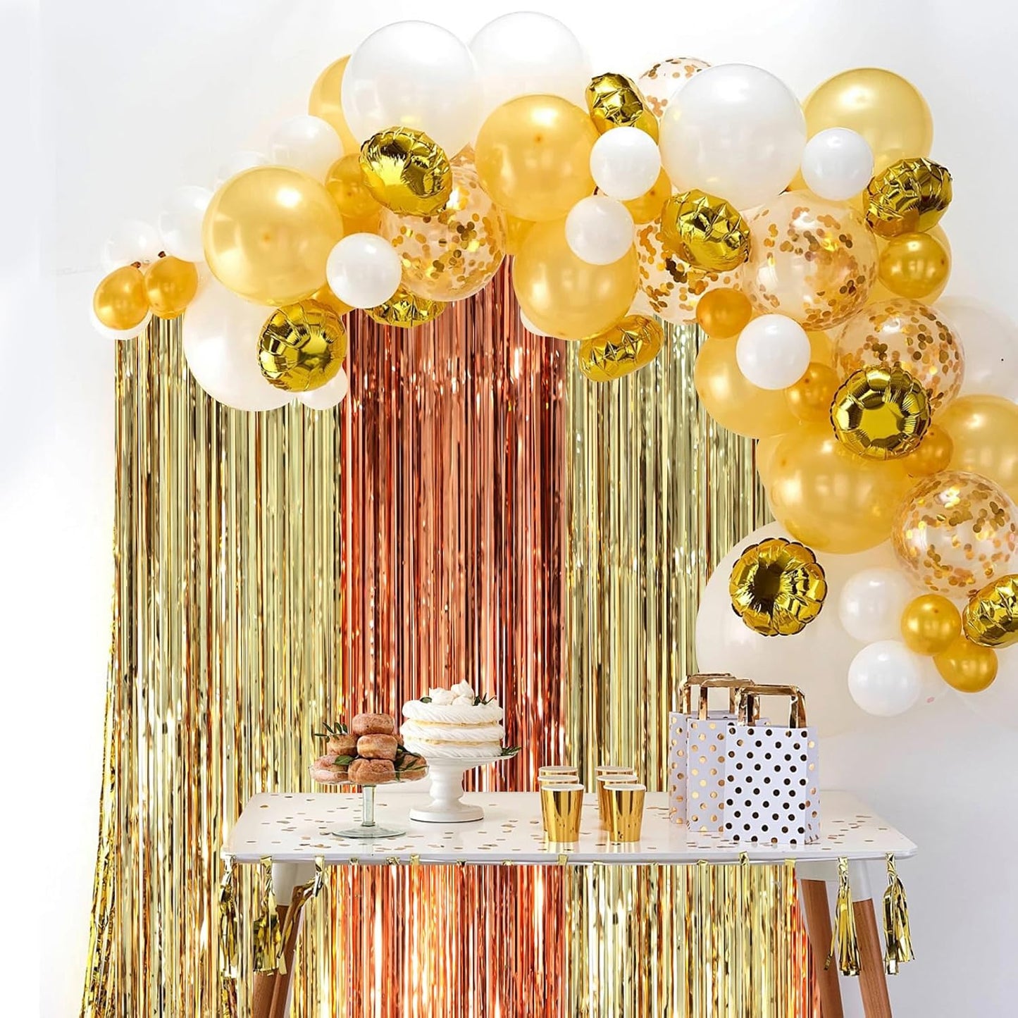 Voircoloria 3 Pack Foil Fringe Backdrop Curtains - 3.3 x 8.2 ft Rose & Champion Tinsel Streamers for Parties