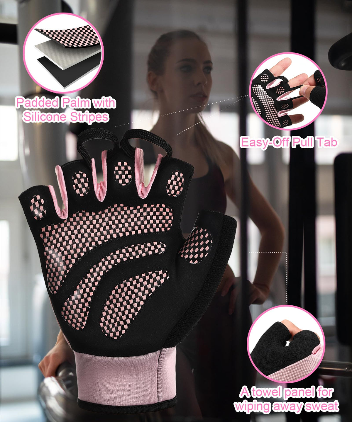sunnex Gym Gloves for Women & Men - Fingerless Workout Gloves for Weightlifting, Lightweight Breathable Fitness for Sports