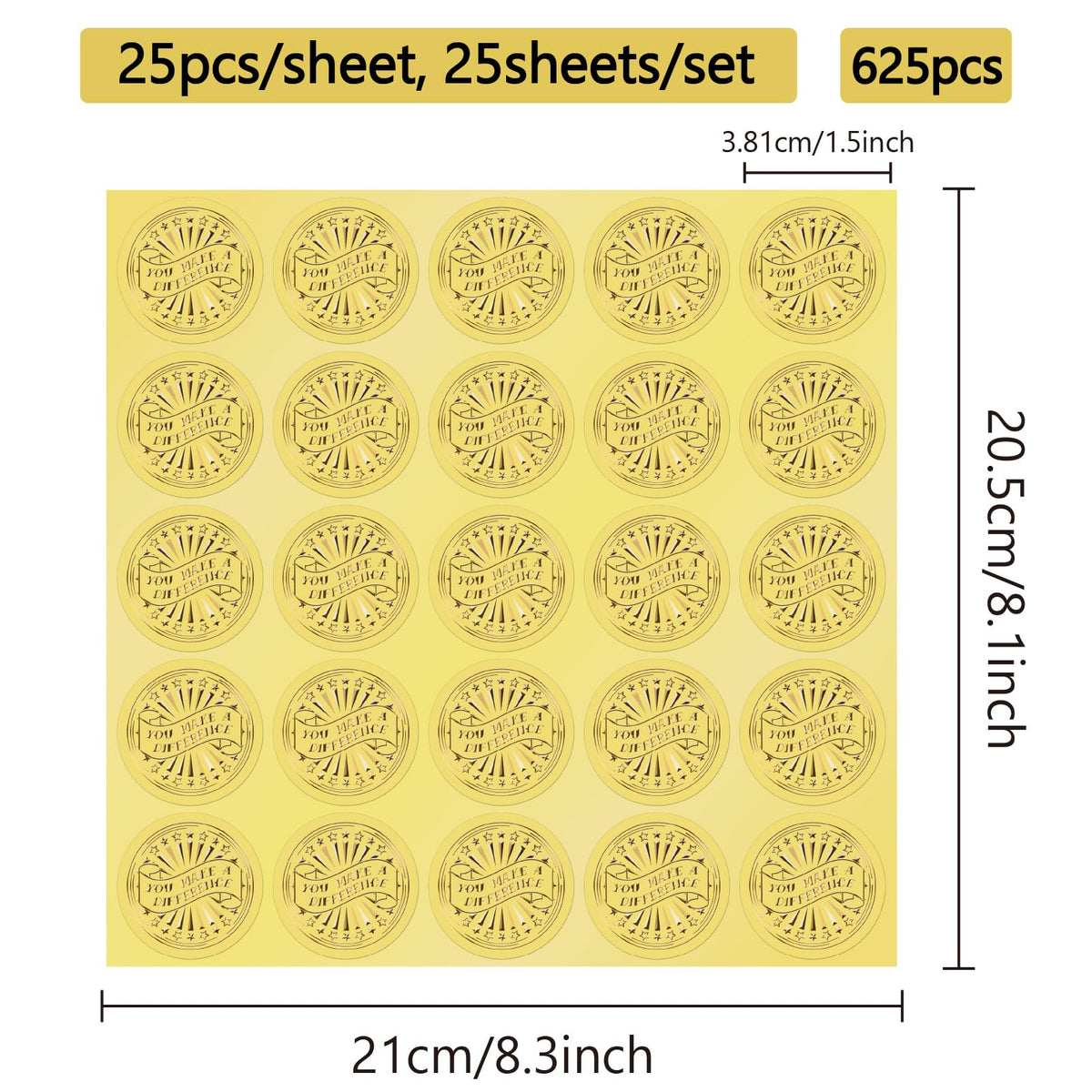 CRASPIRE 625Pcs You Make a Difference Gold Envelopes Seals Stickers 1.5" Foil Embossed Self Adhesive Certificates Round Labels for Invitation Graduation Award Diplomas Wedding Gift Wrapping Decor