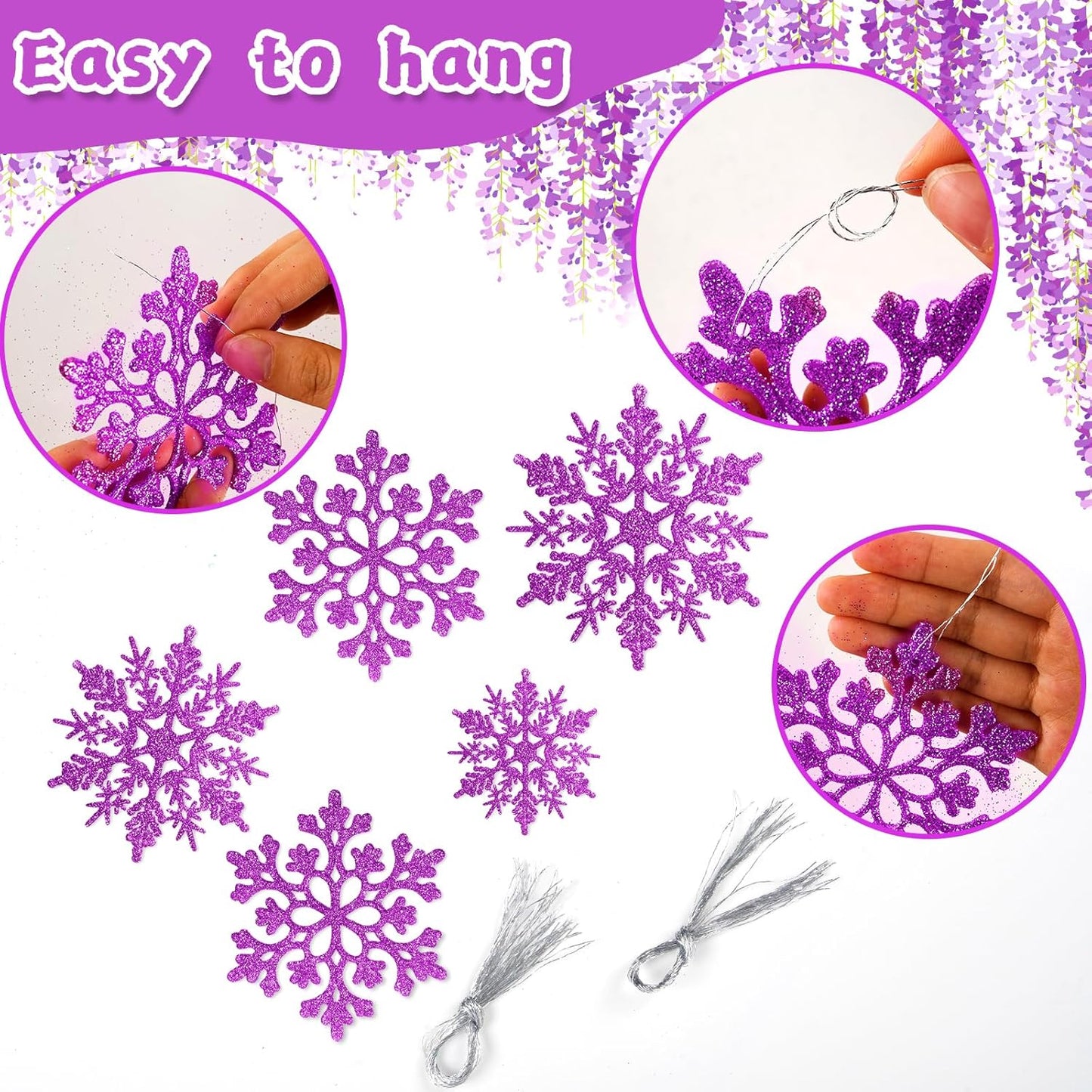 Skiennix 36pcs Christmas Light Purple Snowflake Ornaments - Plastic Hanging Decor for Holiday Home & Parties