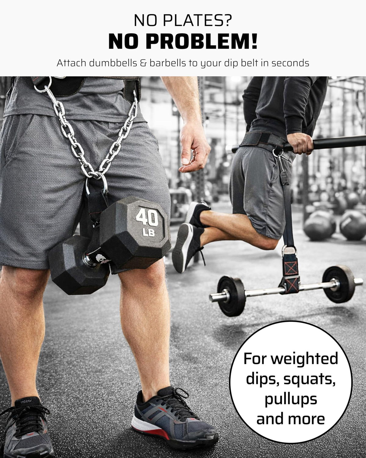 THEFITGUY Dumbbell & Barbell Loading Straps | Attachment Straps for Dips, Pullups, Squats | Ultra Strong, Heavy Duty & Secured | Attach any Dumbbell & Barbell to any Dip Belt | 8” & 6” Straps Included