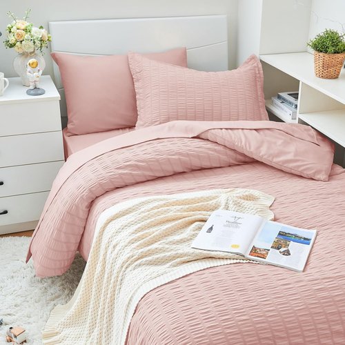 HYMOKEGE Rose Gold Twin XL Comforter Set - 5-Piece All-Season Luxury Bedding Set with Sheets & Pillowcase