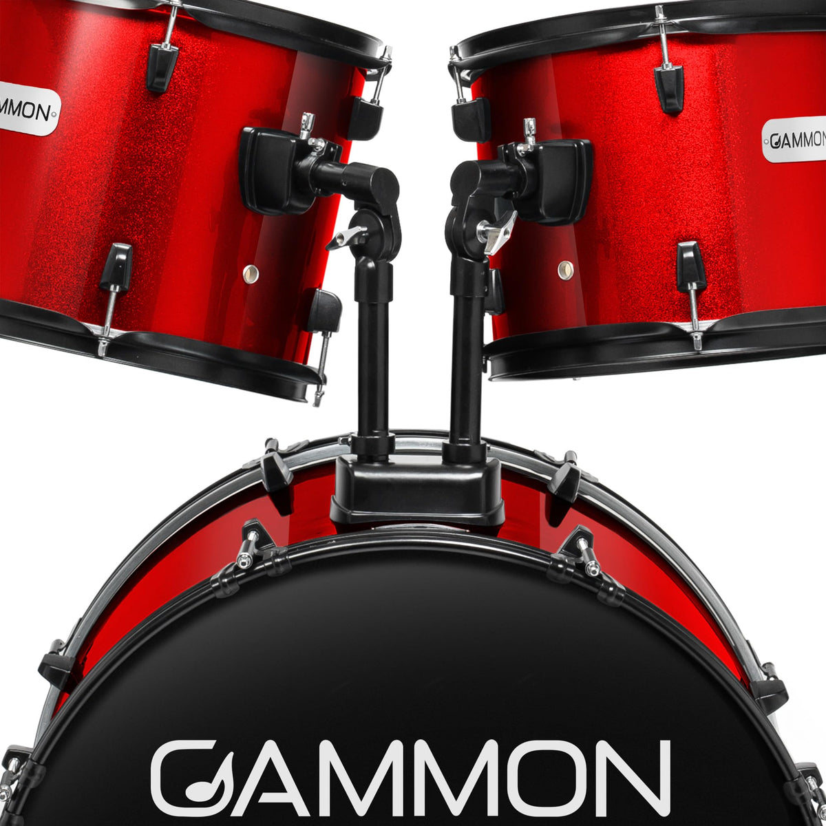Gammon Percussion Full Size Complete Adult 5-Piece Drum Set with Cymbals, Stands, Stool, and Sticks - Red